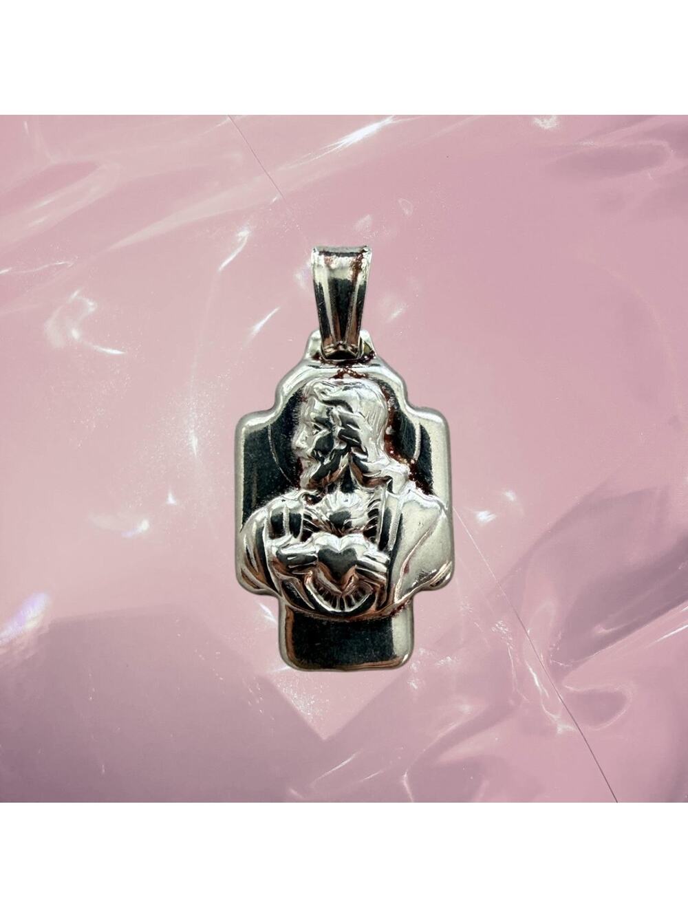 Vintage 925 Sterling silver Jesus Sacred Heart lucky charm protection pendant